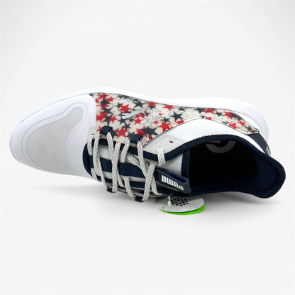 PUMA Ignite Fasten8 USA White High Risk Red Mens Waterproof Golf Shoes