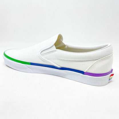 Vans Classic Slip On (Rainbow Foxing) True White LGBTQ Pride Mens Casual Shoes