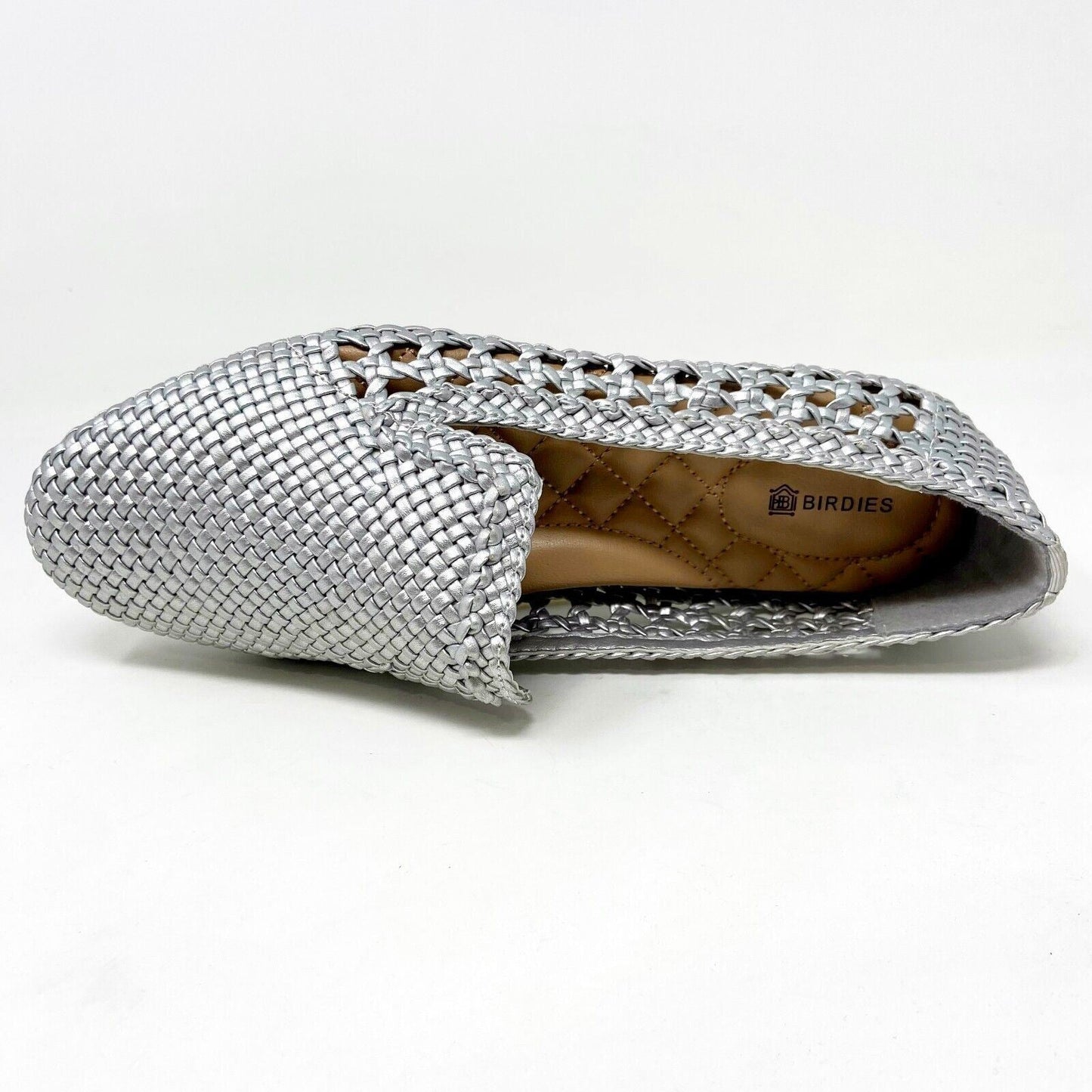 Birdies The Starling Silver Woven Womens Vegan Leather Slip On Flats Loafers