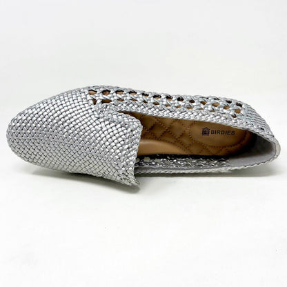 Birdies The Starling Silver Woven Womens Vegan Leather Slip On Flats Loafers