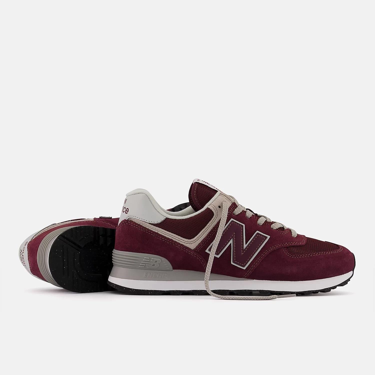Women's Wide Fit New Balance ML574EVM Walking/Running Trainers - Exclusive - Burgundy/White ENCAP