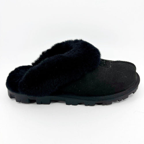 UGG Coquette Black Womens Suede Sheepskin Comfy Slippers 5125W BLK