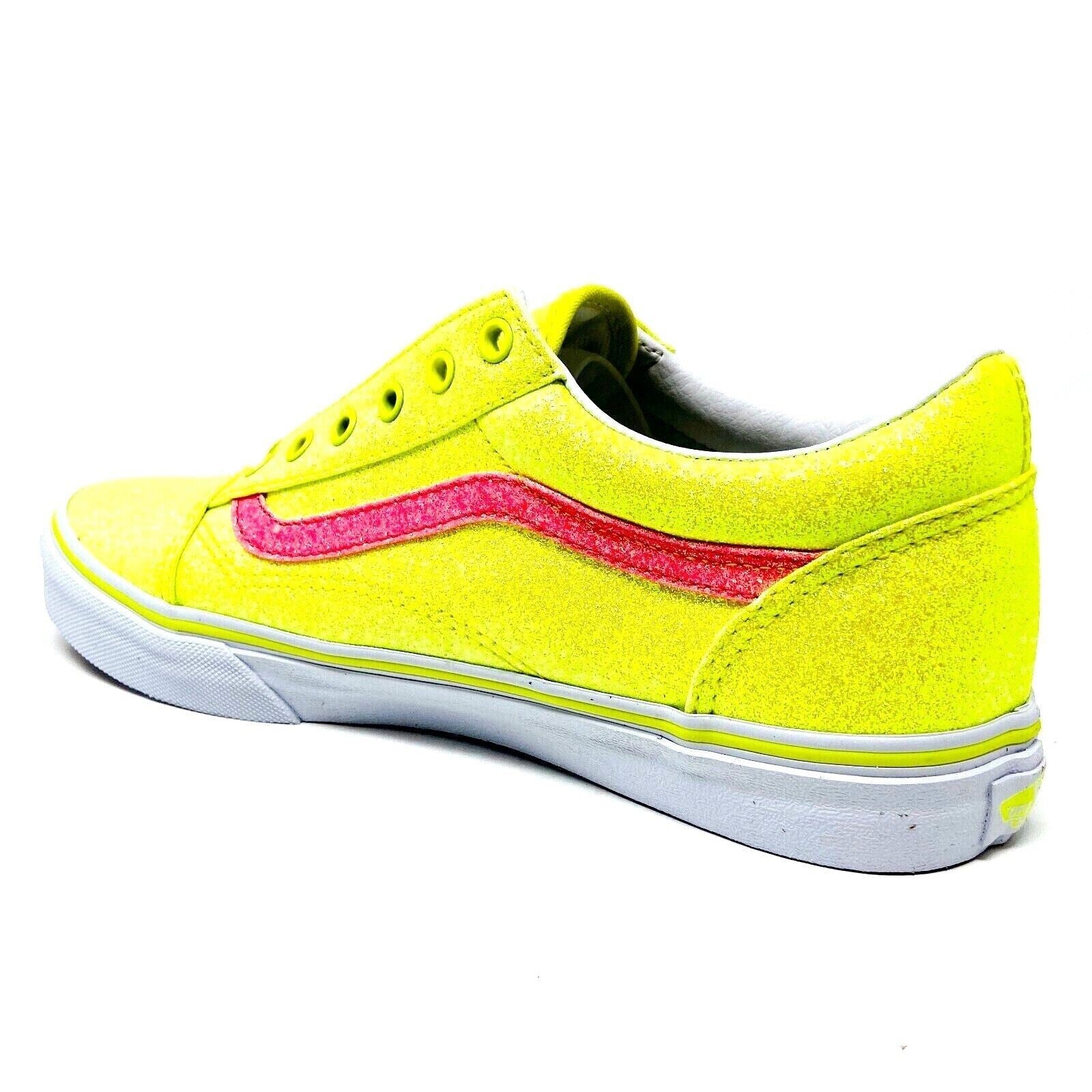 Vans Old Skool (Neon Glitter) Yellow True White Kids Girls Casual Sneakers