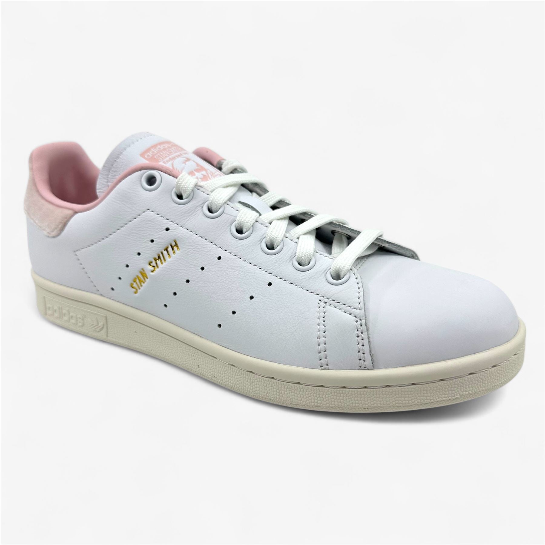 Adidas Stan Smith Cloud White Gold Pink Womens Athletic Sneaker