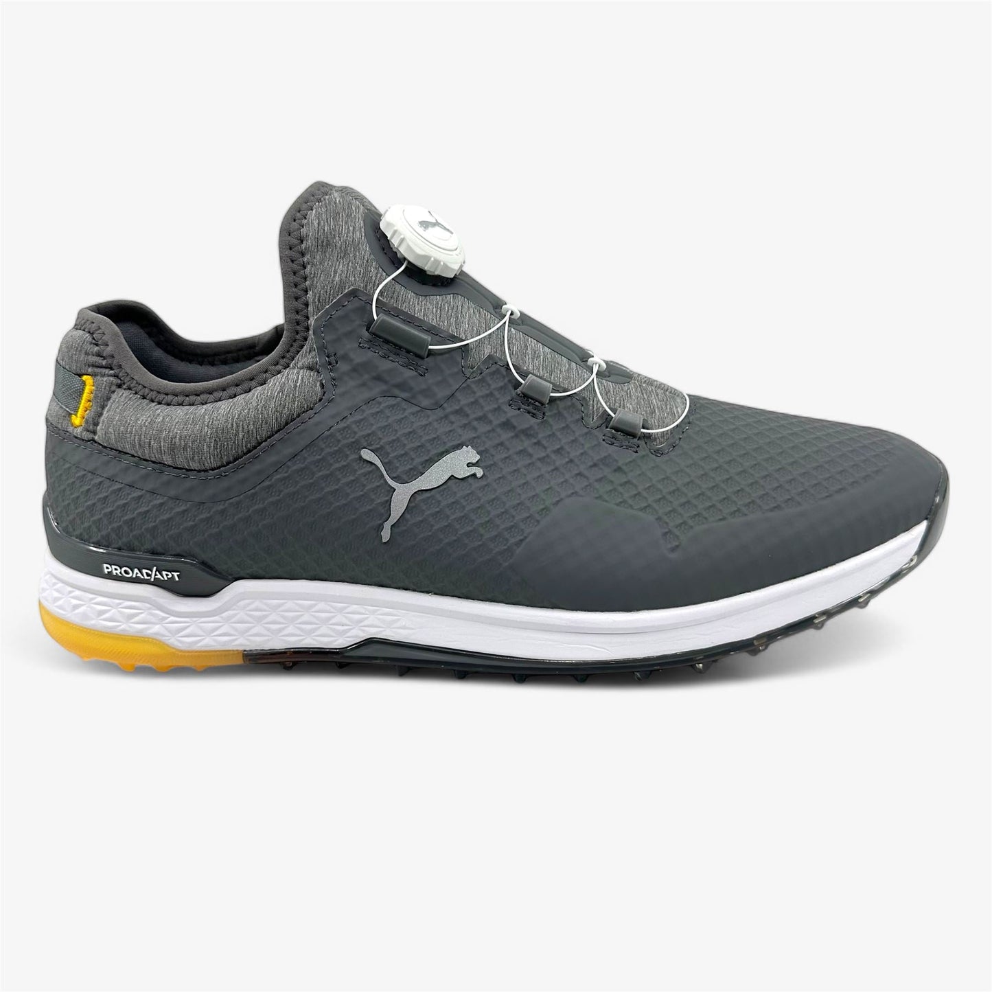 PUMA Proadapt Alphacat Disc Quiet Shade Silver Yellow Mens Size 11.5 Golf Shoes