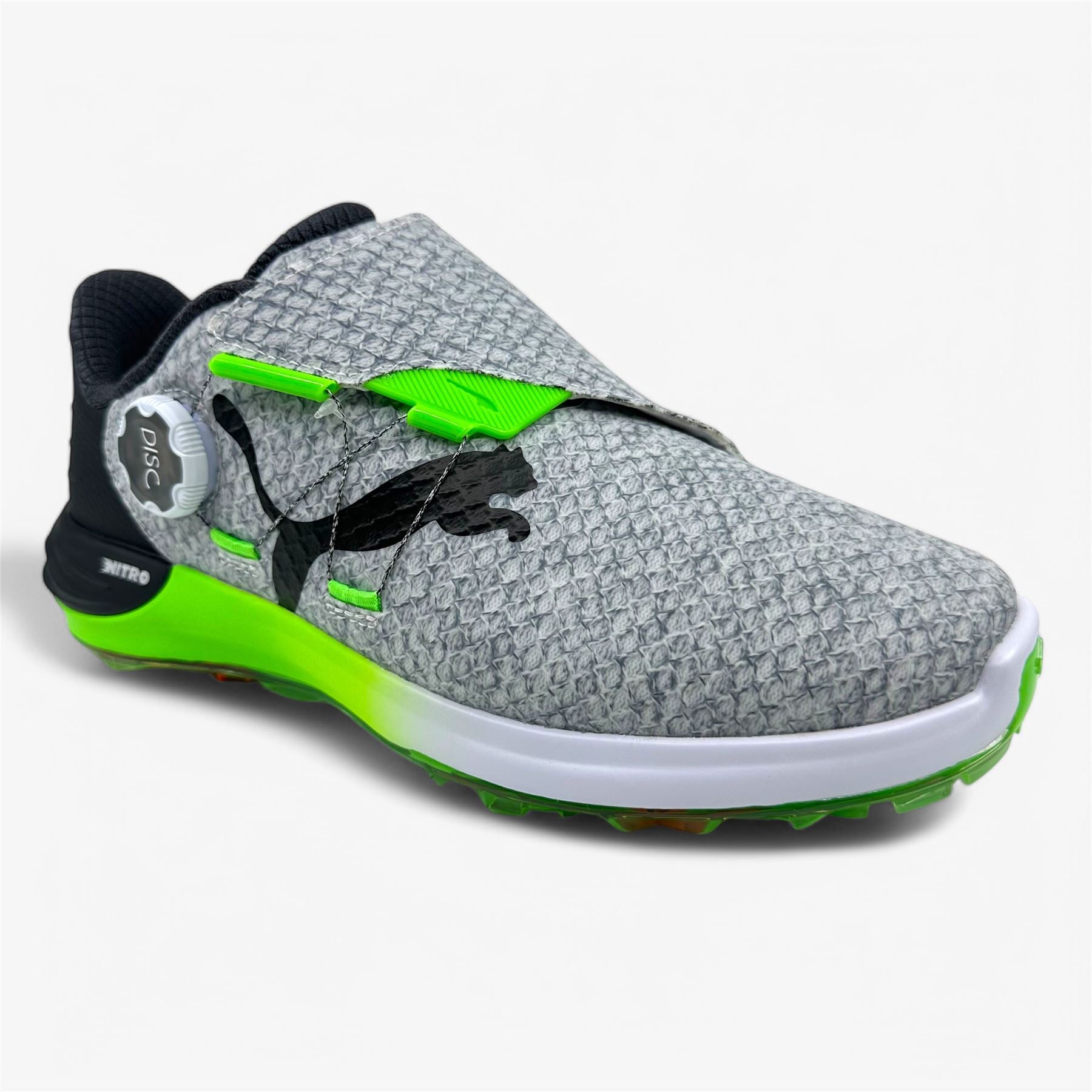 PUMA Phantomcat Nitro Disc White Black Fluro Green Mens Waterproof Golf Shoes