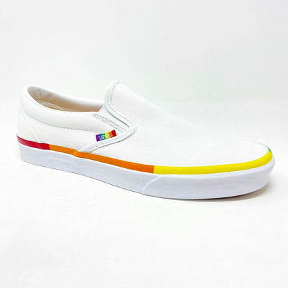 Vans Classic Slip On (Rainbow Foxing) True White LGBTQ Pride Womens Casual Shoes