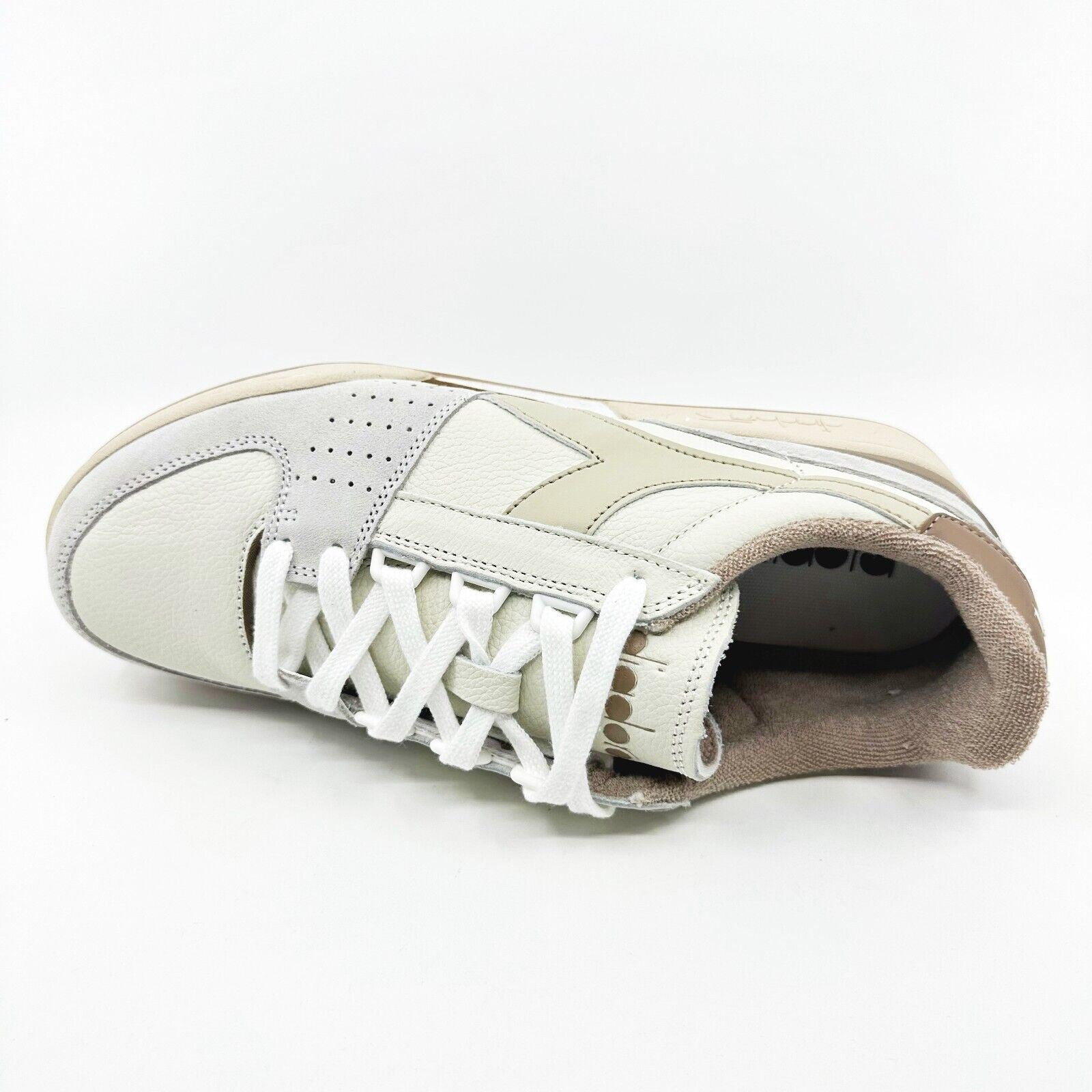 Diadora Davis Leather Premium White Sandshell Natural Mens Retro Sneakers
