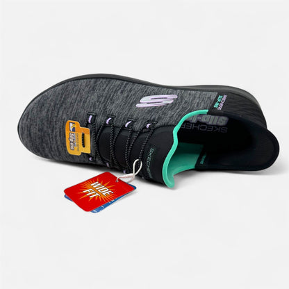 Skechers Summits Dazzling Haze Black Turquoise Womens Wide Slip Ins Sneaker