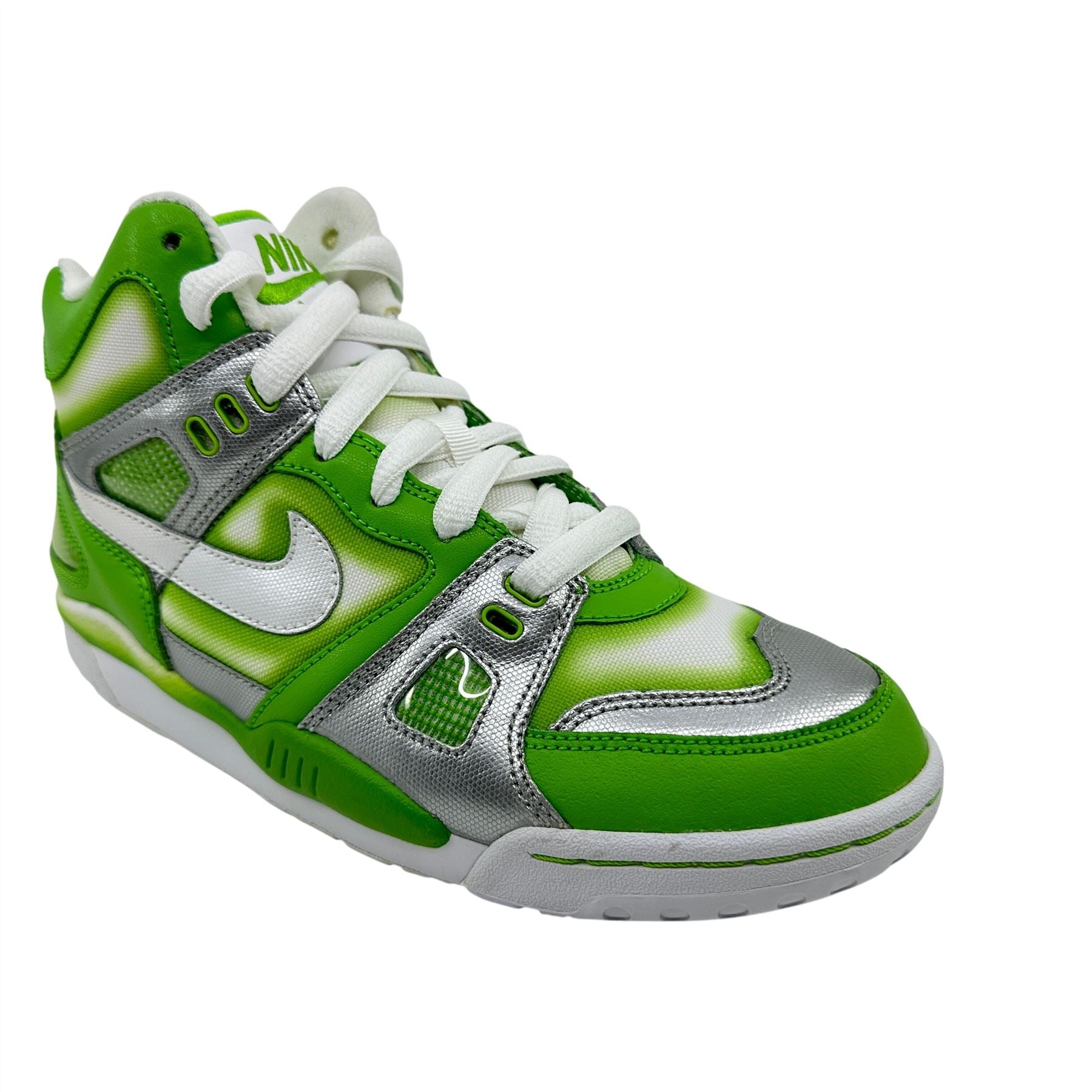 Nike Air Digs High Green White Metallic Silver Womens Athletic Sneaker