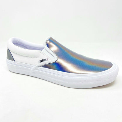 Vans Slip On Pro (Iridescent) Silver True White Mens Laceless Casual Shoes