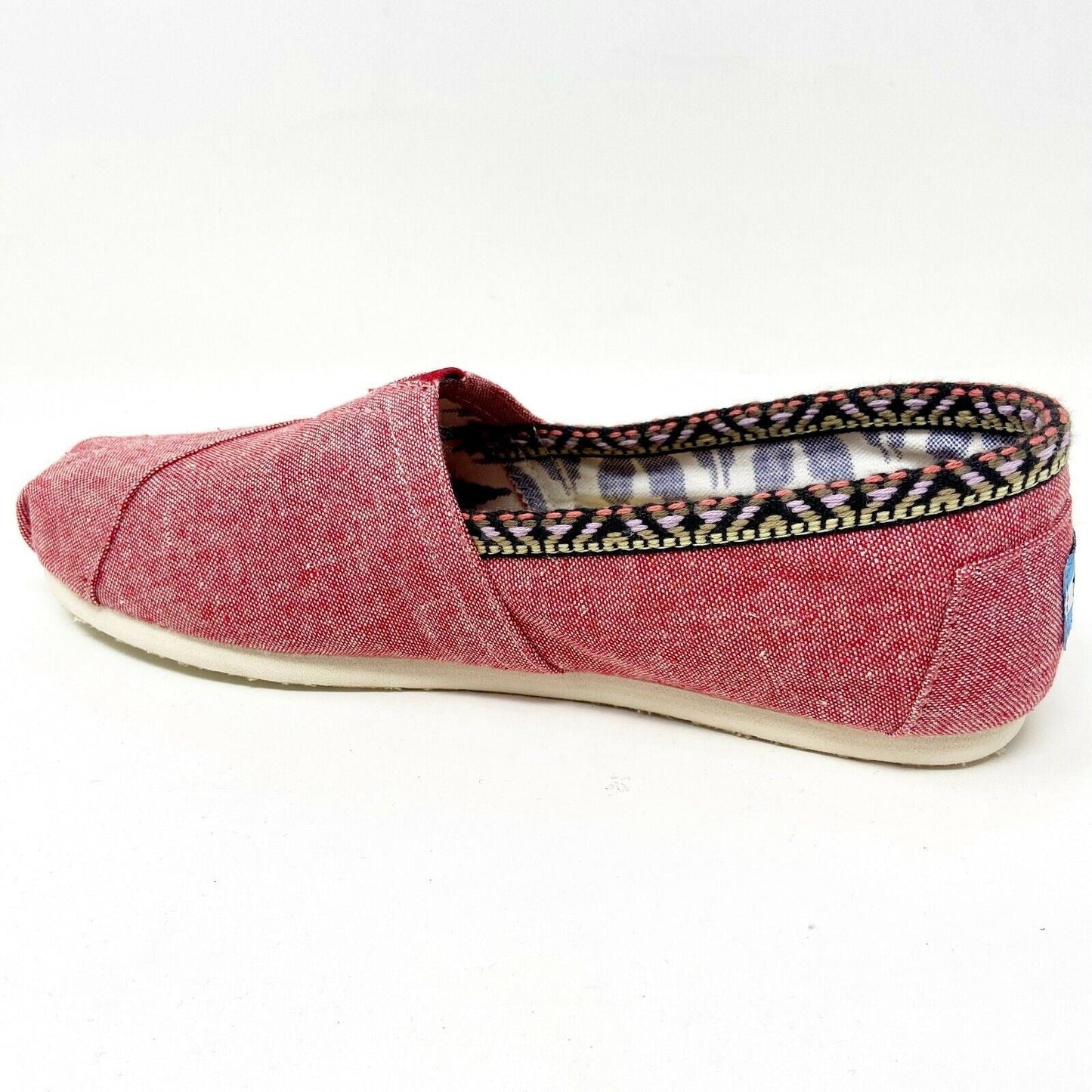 Toms Classics Red Chambray Trim Womens Slip On Casual Canvas Flat Shoes