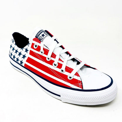 Converse CTAS Ox White Red Blue Mens July 4th USA Stars Stripes Shoes 167838F