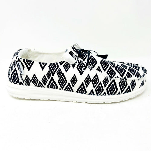 Hey Dude Womens Wendy Print Black White Aztec Size 10 Slip On Comfort Shoes