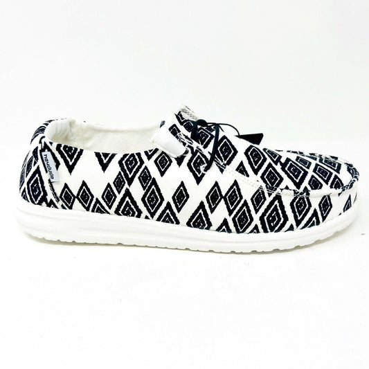Hey Dude Womens Wendy Print Black White Aztec Size 10 Slip On Comfort Shoes