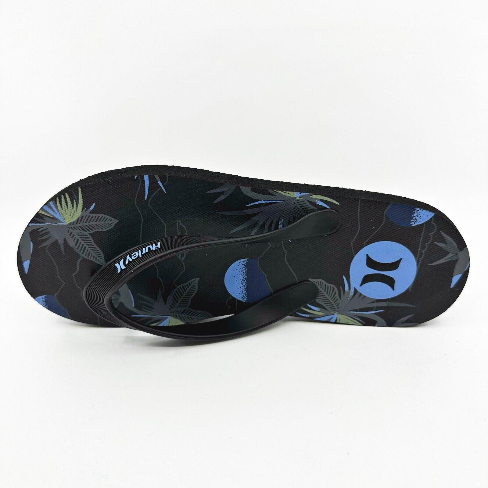 Hurley Mens Black Blue Logo Flip Flop Pool Beach Sandals