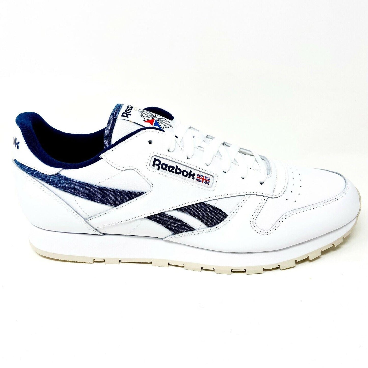Reebok Classic White Denim Blue Leather Mens Casual Sneakers FX1294