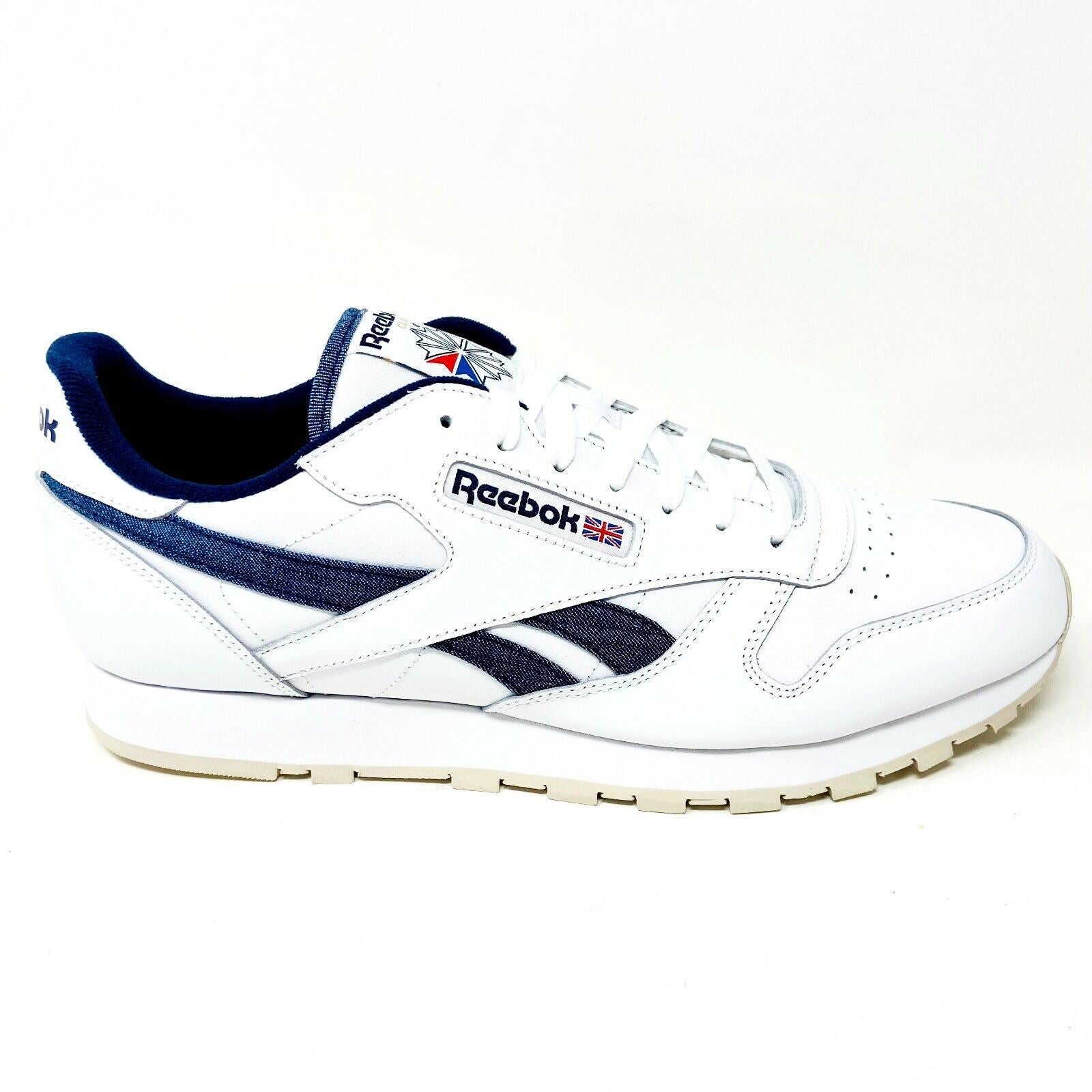 Reebok Classic White Denim Blue Leather Mens Casual Sneakers FX1294
