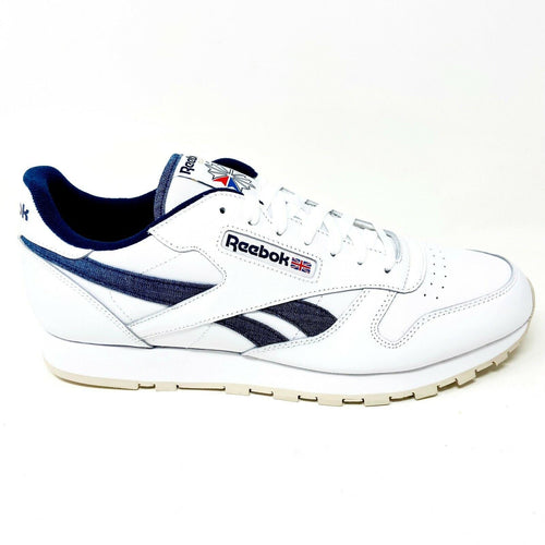 Reebok Classic White Denim Blue Leather Mens Casual Sneakers FX1294