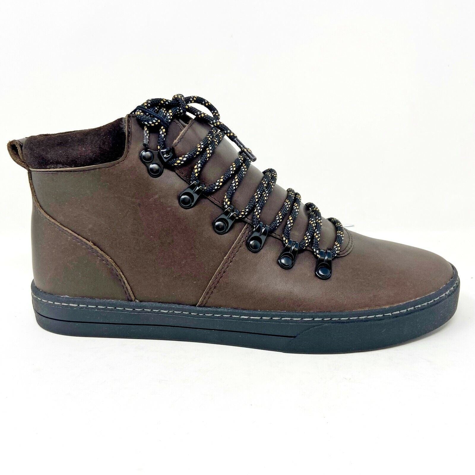 Clae Grant Umber Leather Brown Black Mens Premium Casual Sneakers