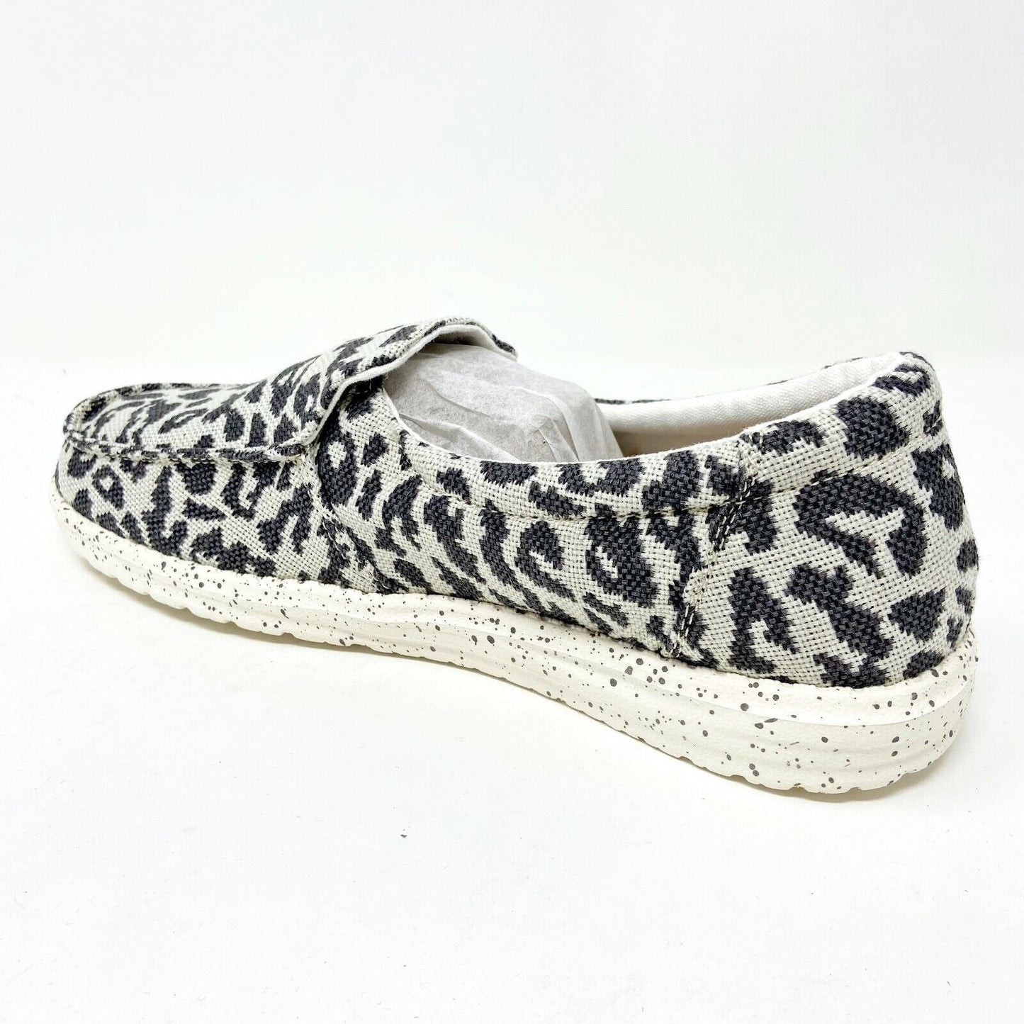 Hey Dude Womens Misty Woven Cheetah Grey Size 5 Slip On Walking Comfort Shoes