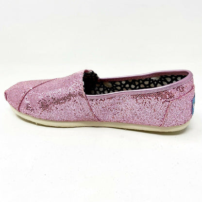 Toms Classics Pink Glitter Womens Size 6 Slip On Casual Canvas Flat Shoes