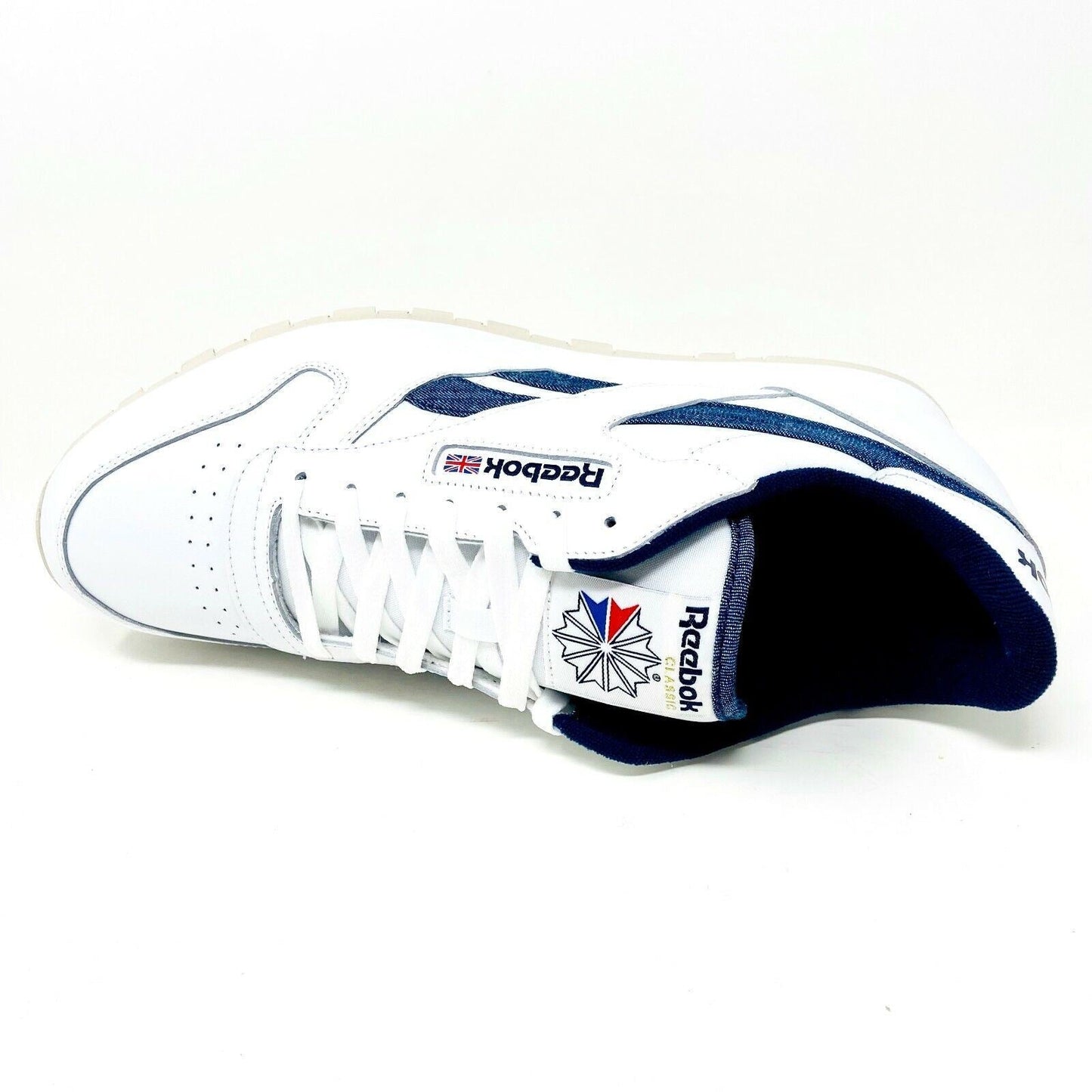 Reebok Classic White Denim Blue Leather Mens Casual Sneakers FX1294