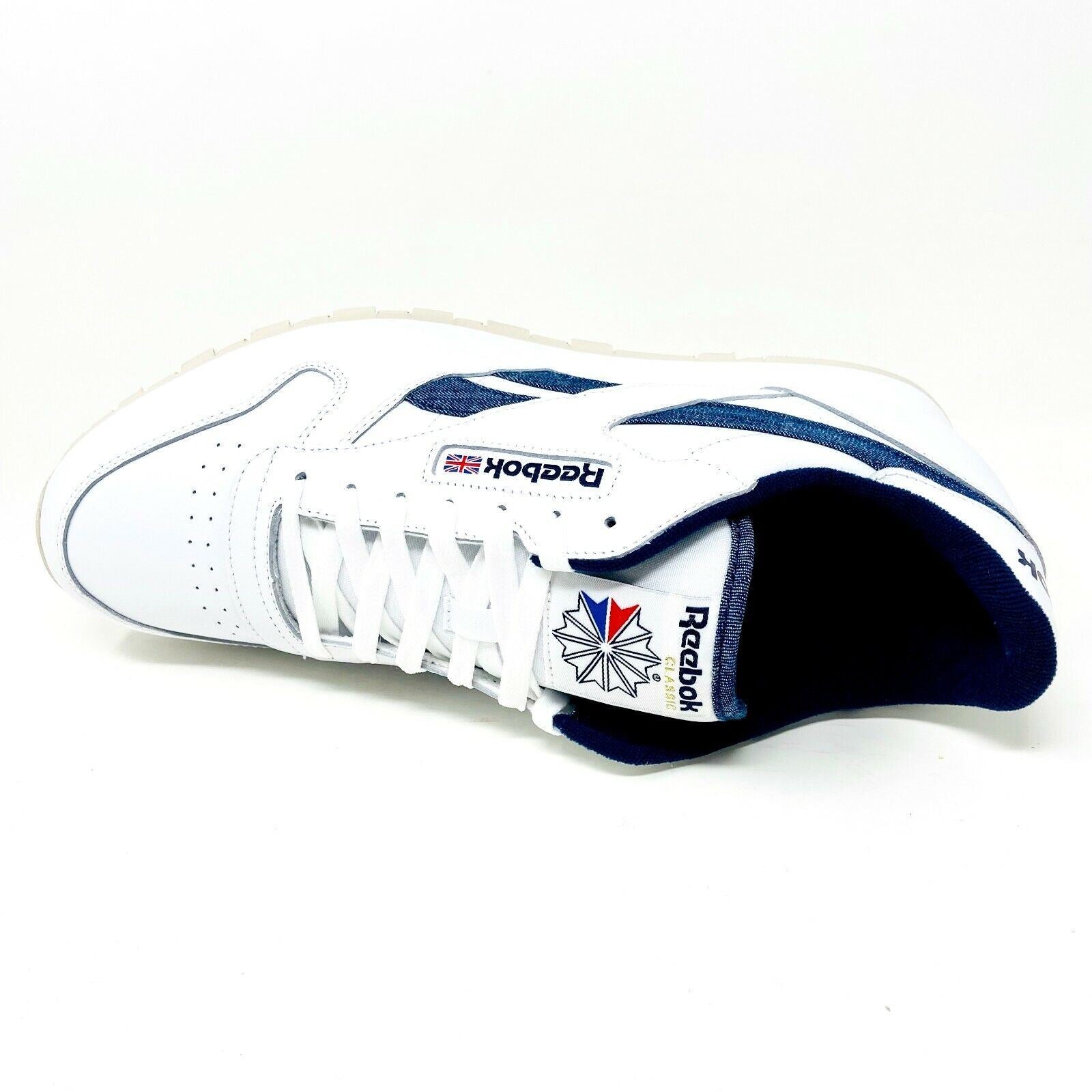 Reebok Classic White Denim Blue Leather Mens Casual Sneakers FX1294