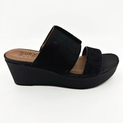 Naturalizer Womens Urbana Black Leather Strap Wedge Slip On Sandals Shoes