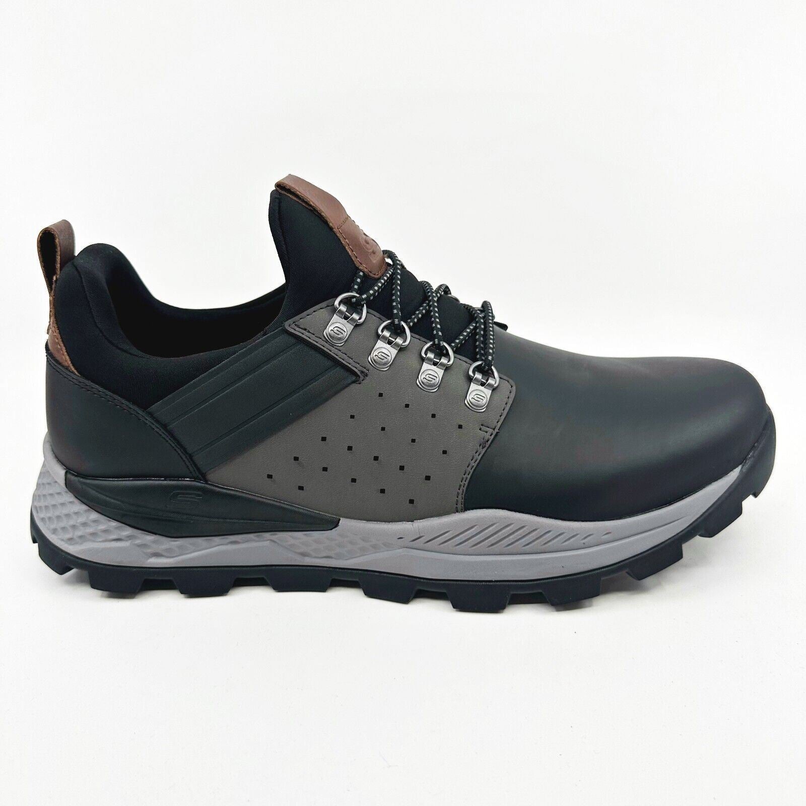 Skechers Riglen Albano Black Gray Mens Size 10.5 Leather Athletic Sneakers