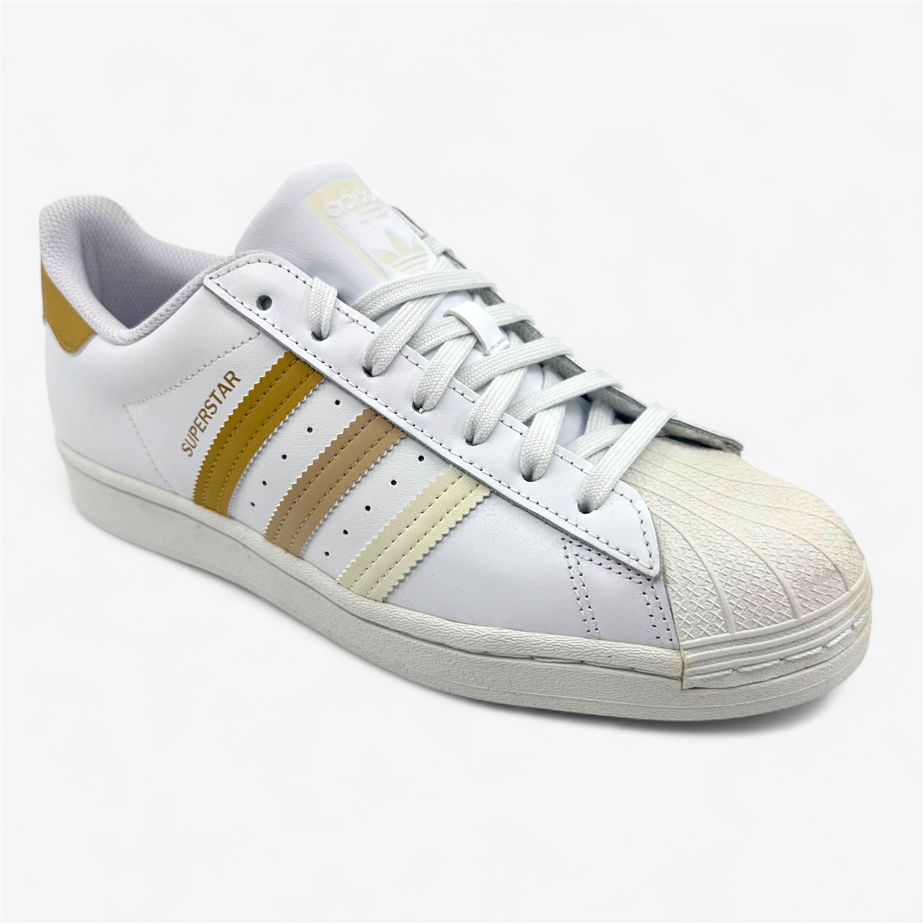 Adidas Superstar White Golden Beige Mens Athletic Sneaker