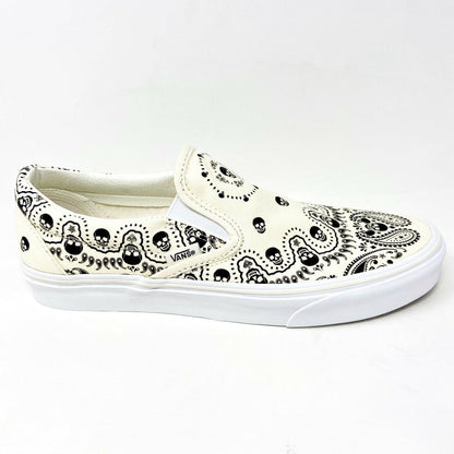 Vans Classic Slip On (Bandanas) Classic White Black Skulls Womens Casual Shoes