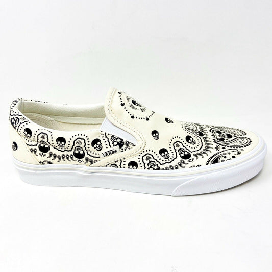 Vans Classic Slip On (Bandanas) Classic White Black Skulls Womens Casual Shoes