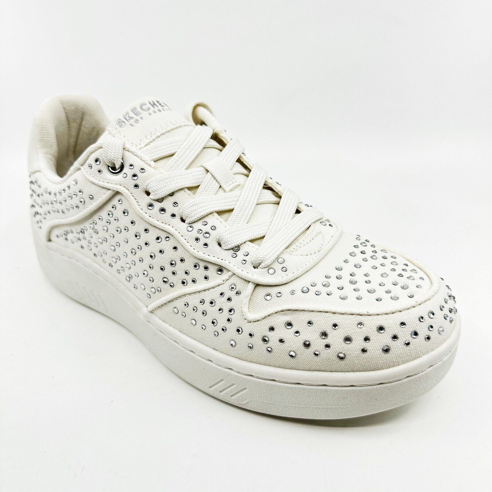 Skechers Upbeats Shiny Stepper White Silver Womens Size 8 Comfort Sneakers