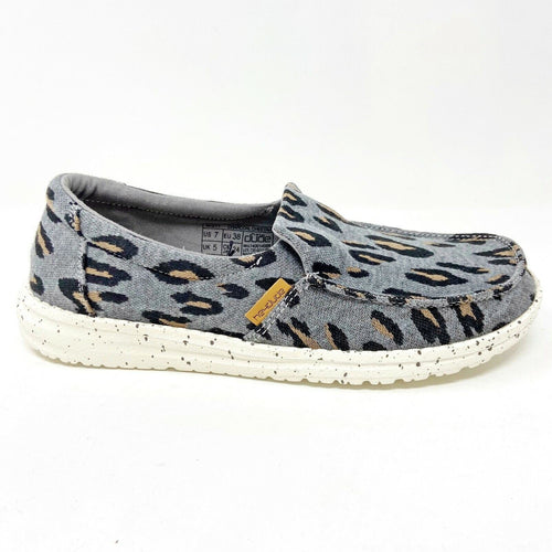 Hey Dude Womens Misty Charcoal Cheetah Size 5 Slip On Walking Shoes