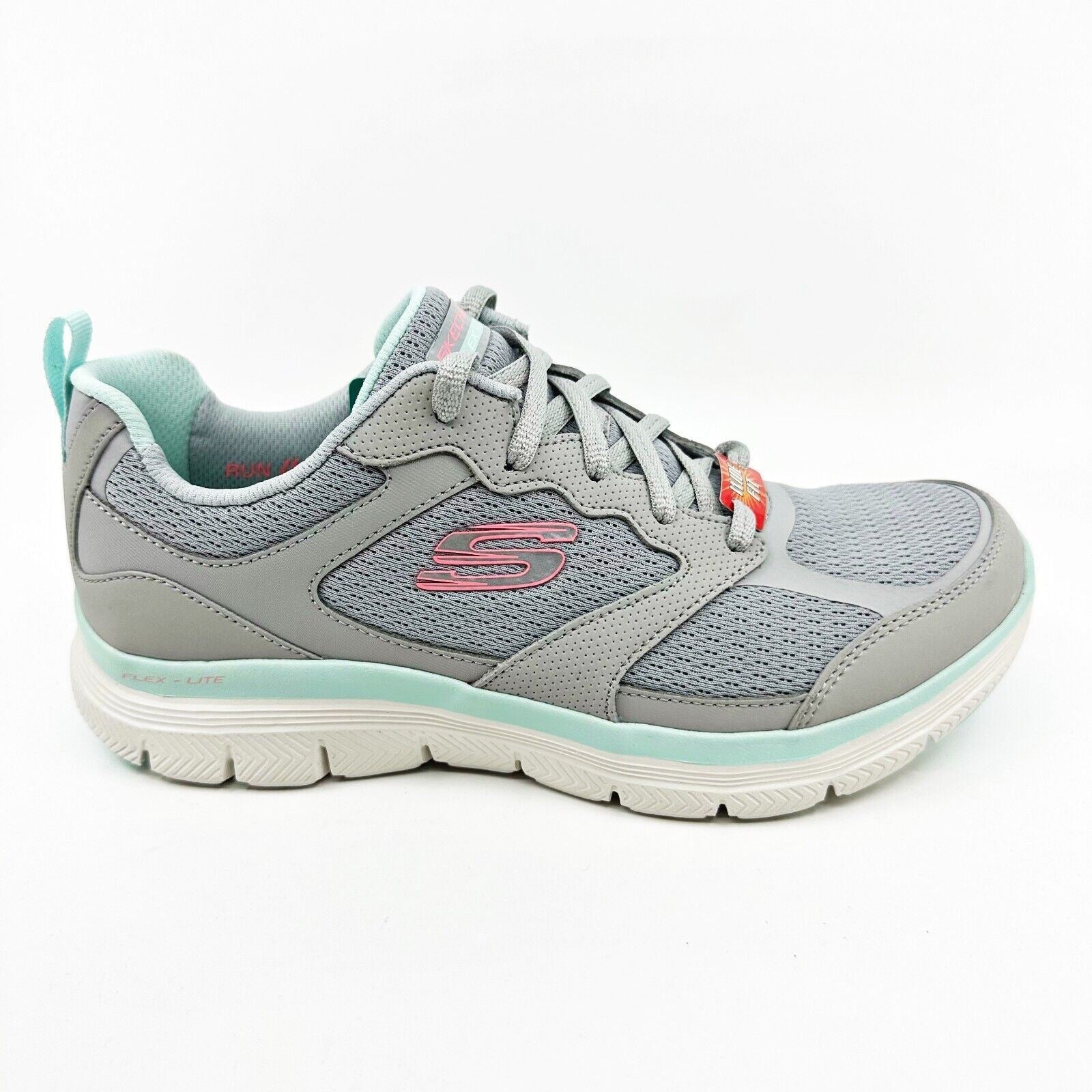 Skechers Flex Appeal 4.0 Active Flow Gray Light Blue Womens Wide Sneakers