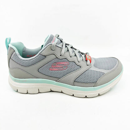 Skechers Flex Appeal 4.0 Active Flow Gray Light Blue Womens Wide Sneakers