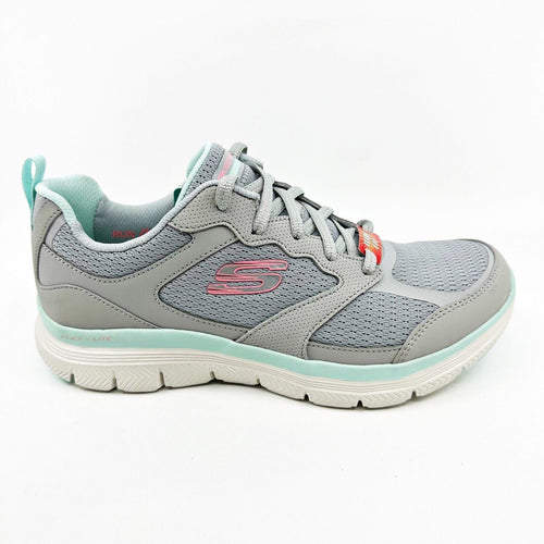 Skechers Flex Appeal 4.0 Active Flow Gray Light Blue Womens Wide Sneakers