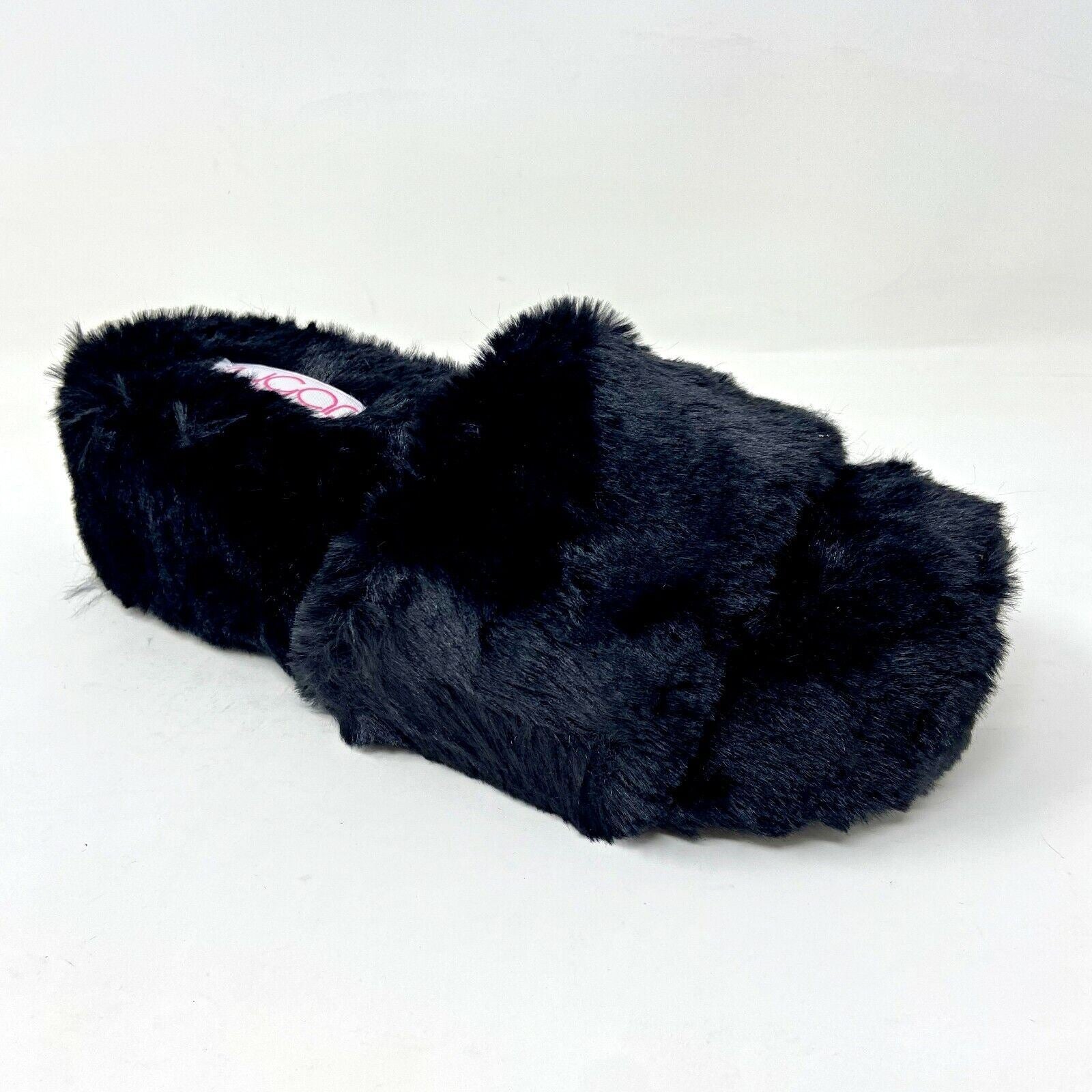Sugar Wryde Black Platform Fluffy Slip On Womens Fur Slipper Warm Sandals
