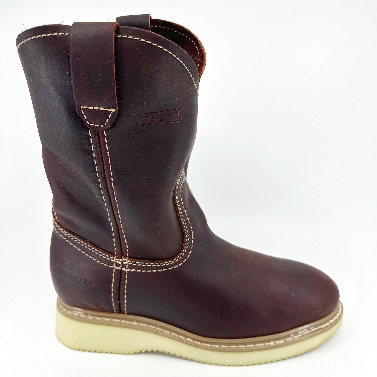 Bonanza 10" Wellington Goodyear Welt Brown Leather Mens Steel Toe Boots BAT102