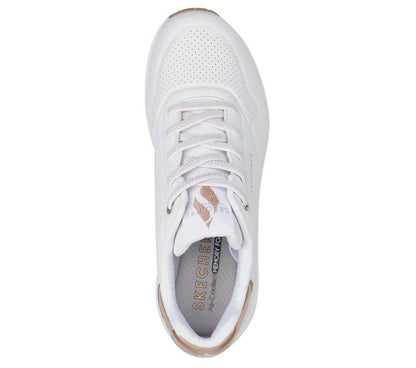 Women's Wide Fit Skechers Uno 155196W Shimmer Away Trainers - White