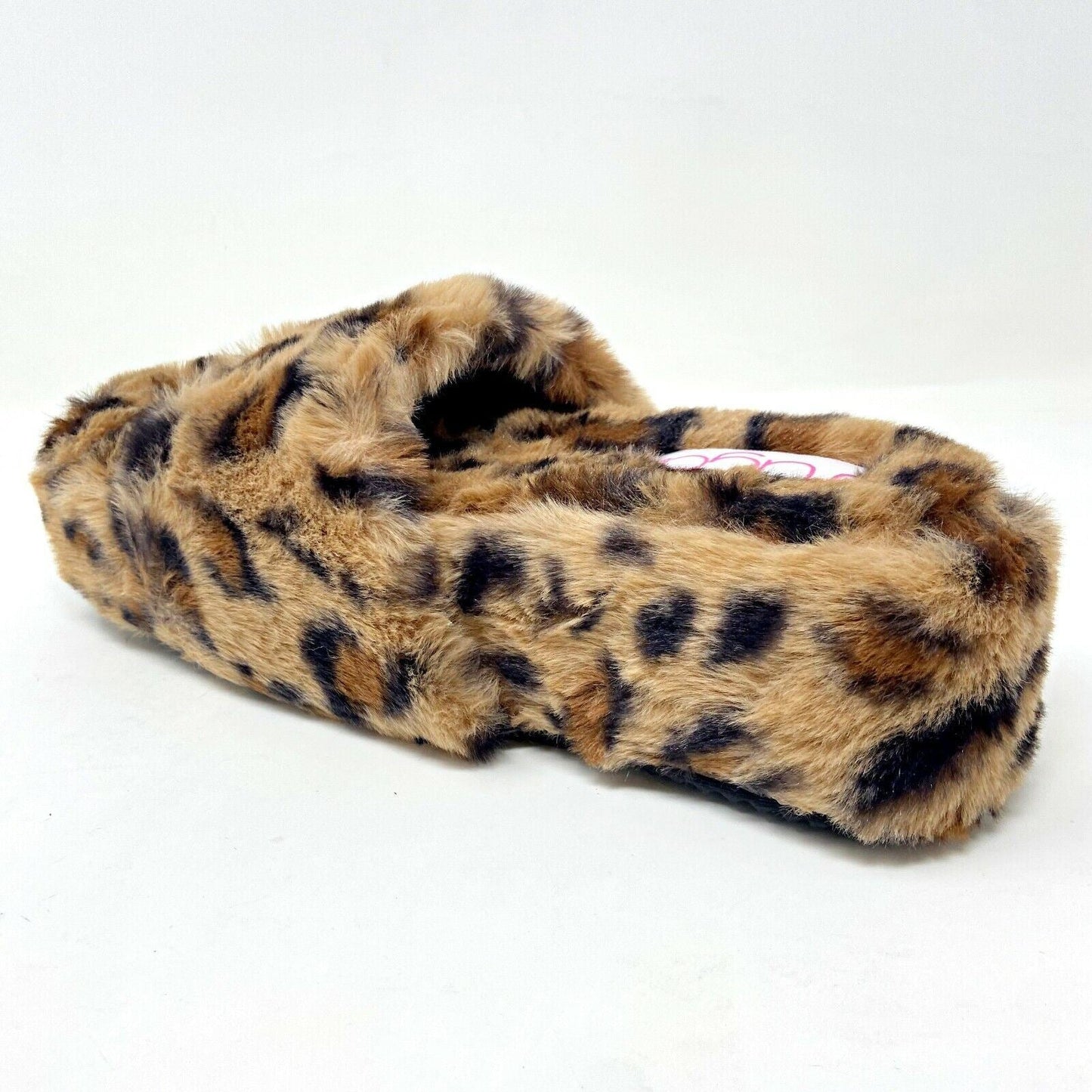 Sugar Wryde Leopard Brown Platform Womens Fluffy Slip On Slipper Warm Sandals