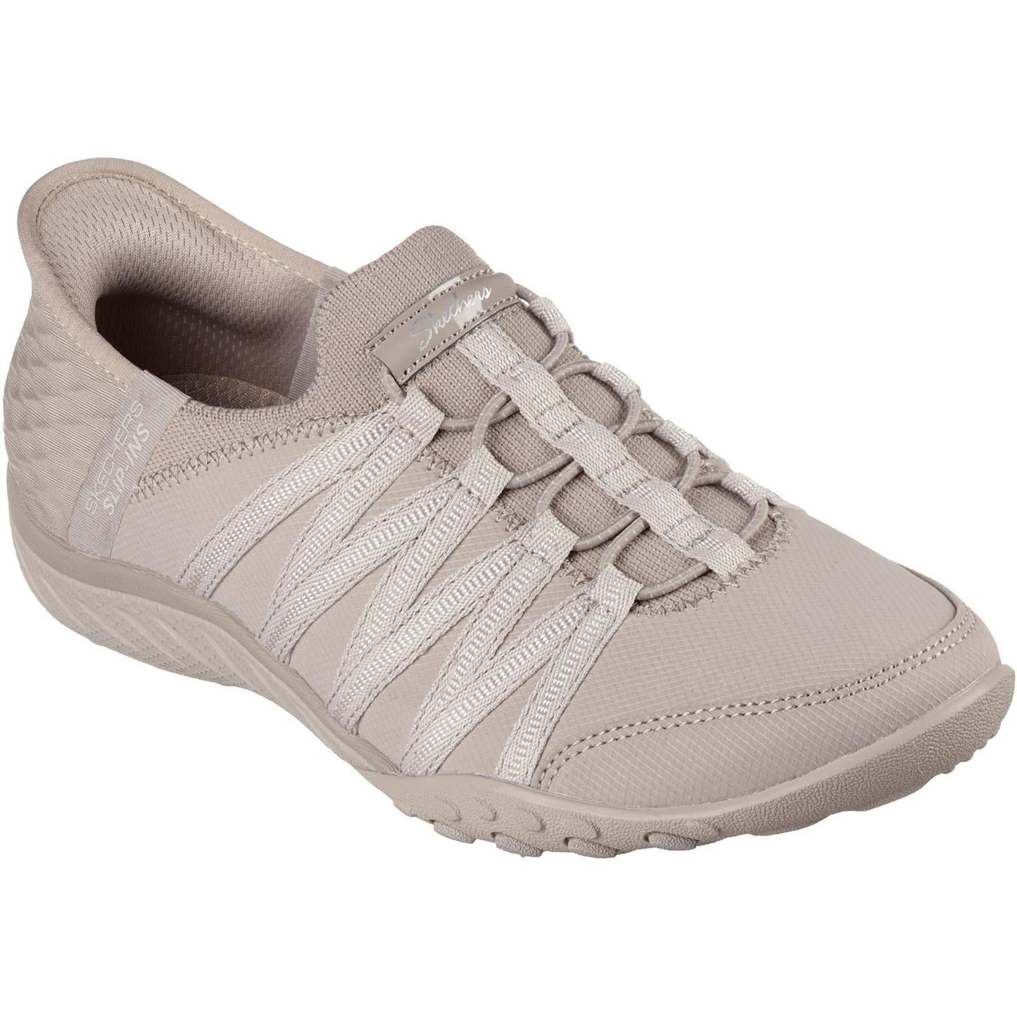 Women's Wide Fit Skechers 100593 Breathe Easy Roll With Me Shoes - Taupe