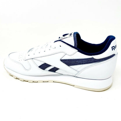 Reebok Classic White Denim Blue Leather Mens Casual Sneakers FX1294