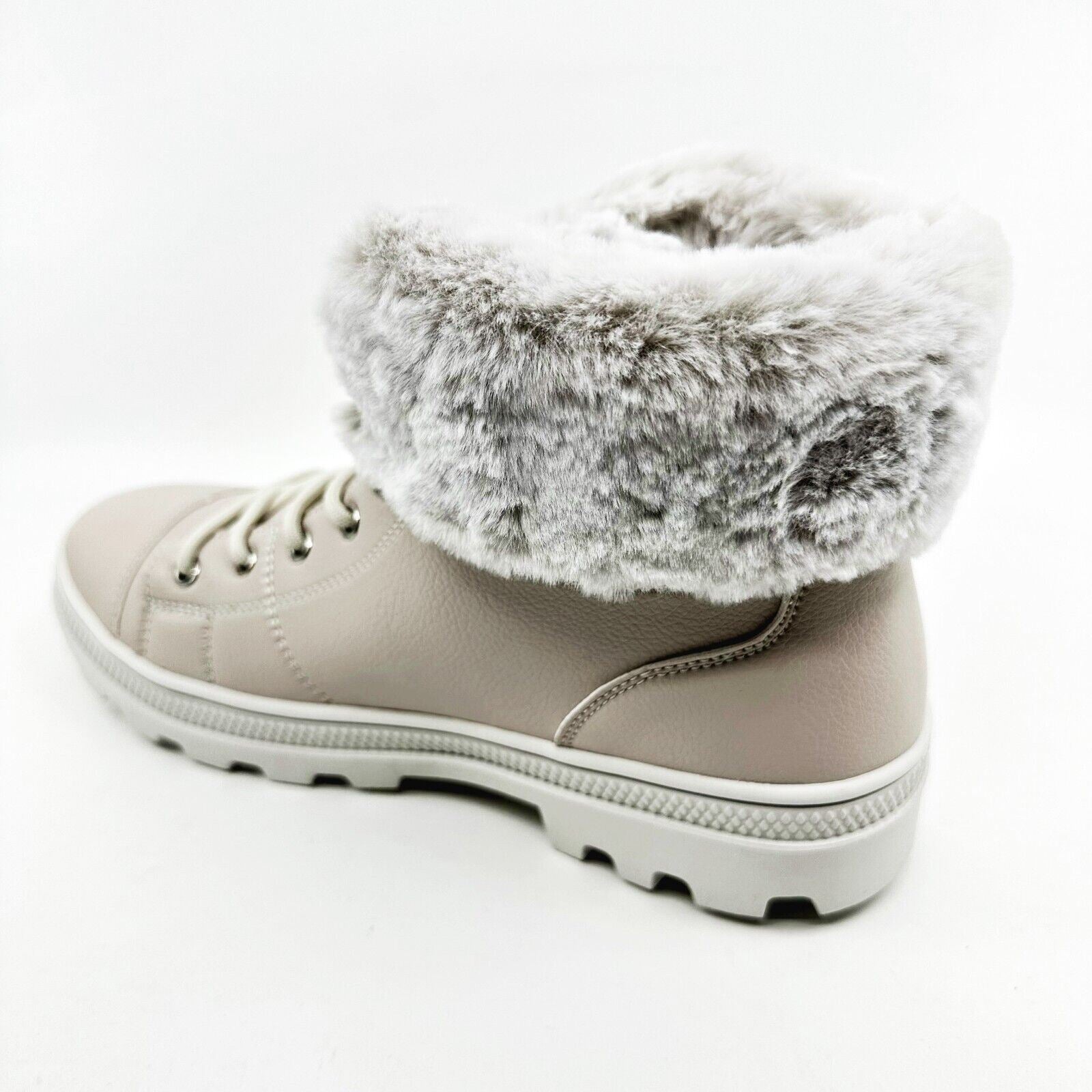 Skechers Roadies Top It Off Off White Womens Combat Boots Comfort Shoes