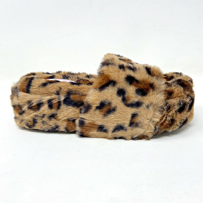 Sugar Wryde Leopard Brown Platform Womens Fluffy Slip On Slipper Warm Sandals