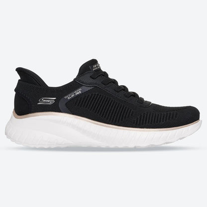 Women's Wide Fit Skechers Slip-ins 117497 Waves Bobs Sport Squad Trainers - Black/Gold