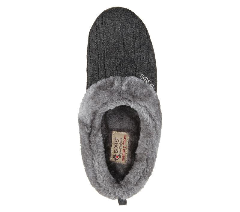 Womens Wide Fit Skechers Keepsakes Ice Angel Mule Slippers - Charcoal
