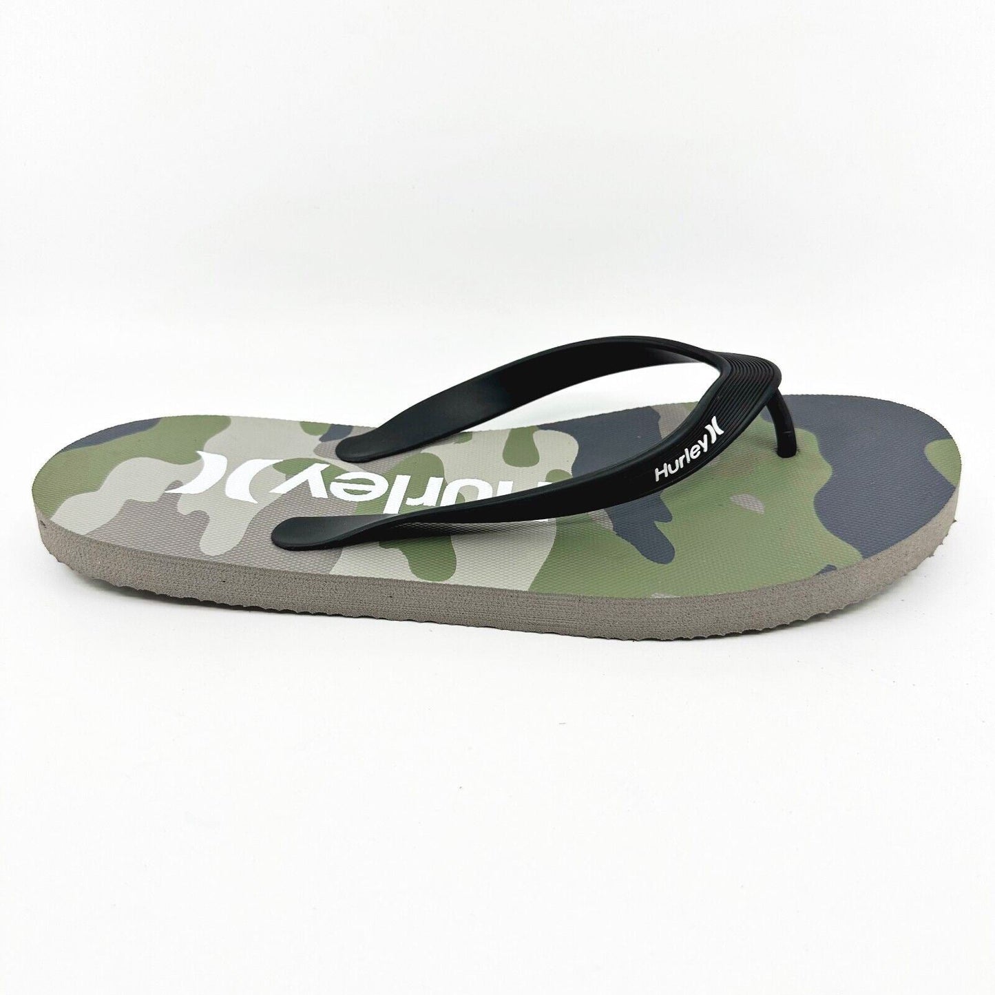 Hurley Mens Brown Green Camo Logo Flip Flop Pool Beach Sandals