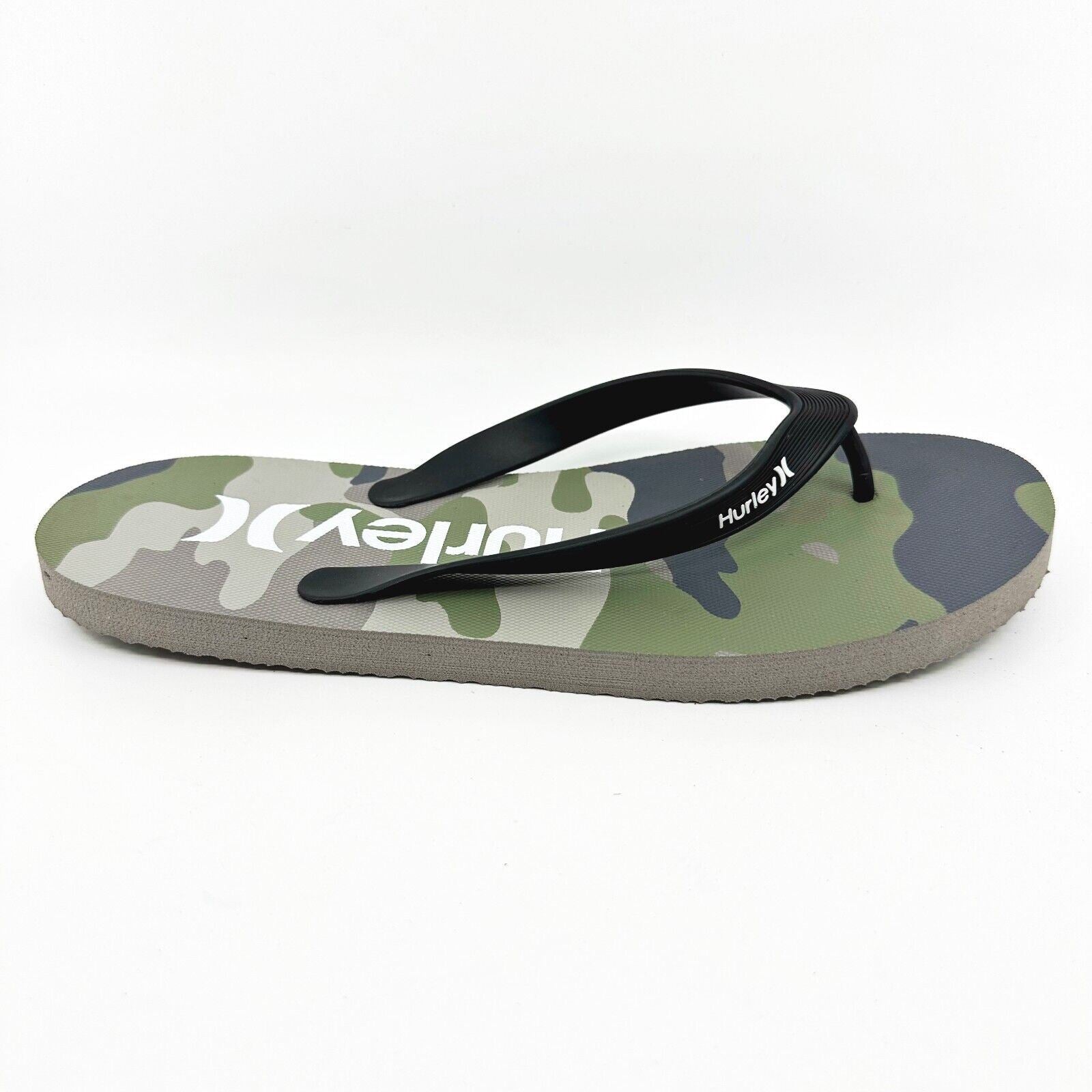 Hurley Mens Brown Green Camo Logo Flip Flop Pool Beach Sandals